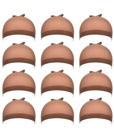 12 Pack Nylon Wig Cap for Women and Men (Light Brown)