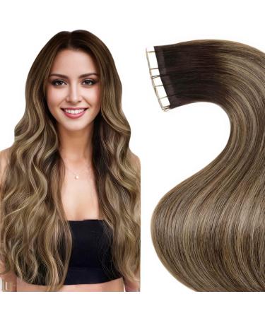 Laavoo brown tape in real hair Extensions balayage Extensions real hair tape dark brown ombre caramel blonde tape extensions real hair brown blonde 50cm #4/27/4 50g 20pcs 50cm-20PCs 1.7 #4/27/4