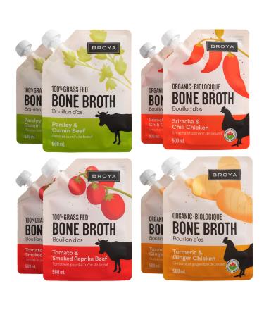 Broya Bone Broth Variety Pack - Grass-Fed Beef Bone Broth & Organic Chicken Bone Broth - Keto and Paleo Friendly Gluten-Free Ready to Sip or Cook - 500 ml (8 Pack) Variety 500 ml (Pack of 8)