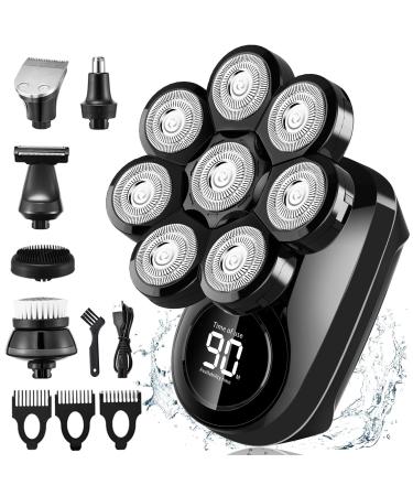 Lovcoyo Head Shaver for Men 8D Upgraded 6-in-1 Head Shaver for Bald Men Waterproof Wet/Dry Shaver for Men Beard Grooming Kit for Men Cordless Rechargeable Bald Head Razor Shaver Black