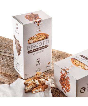 Gusta Authentic Tuscany Made Biscotti Cookies - Classic Almond Flavor - Two Bites Size - 17.64oz - All Natural Ingredients - Genuine Italian Dessert Treats - Buy Online on SooperMarket.com