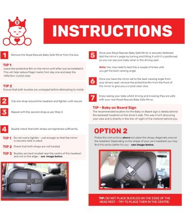 Royal Rascals Baby Car Mirror Safest Shatterproof Back Seat Mirror For Car Crystal Clear Rear View Car Mirror For Baby Baby Car Seat Mirror Car Seat Accessories incl Baby on Board Sign Black - Buy Online on SooperMarket.com