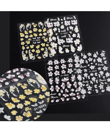 Baoximong 5D Embossed Spring Nail Decals - Self-Adhesive Yellow Pink White Kapok Camellia Design for Women - Buy Online on SooperMarket.com