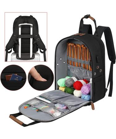 Black Crochet Bag with USB Charging Port - Large Yarn Storage Tote for Knitting & Crochet Projects - Fits 15.6 inch Laptop - Buy Online on SooperMarket.com