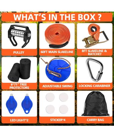 Outdoor Zip Line Kit for Kids - 65 Ft Slackline with Warrior Obstacle Course Accessories - 330lb Capacity - Buy Online on SooperMarket.com