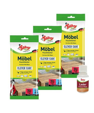 Poliboy furniture wet wipes - dust towels for all surfaces wood plastic metal - all -purpose wipes for the household - 3x 24 towels - with product sample - Made in Germany M bel 24 pieces (3 -pack)