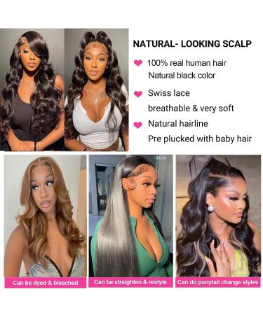 Ainmeys 26 Inch Brazilian Body Wave HD Transparent Lace Front Wig | 9A Unprocessed Virgin Human Hair | 180% Density Deep Part | Pre Plucked Natural Black | for Black Women - Buy Online on SooperMarket.com