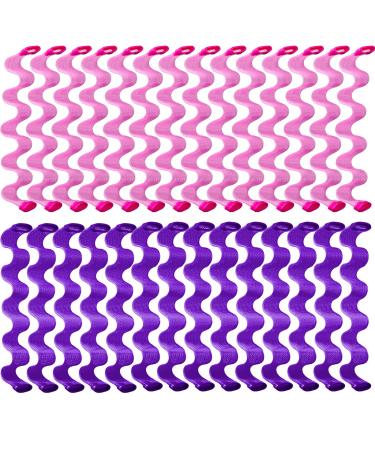 28 Pieces Heatless Wave Hair Curlers Formers Spiral Curls Hair Wave Curlers No Heat Styling Kit Spiral Hair Curlers with 2 Pieces Styling Hooks for Most Kinds of Hairstyles (Pink, Purple, 45 cm) 17.71 Inch (Pack of 28) Pin…