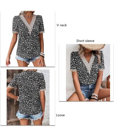 Naroote Womens Blouse Easy Matching Womens T Shirt Casual Lace Stitching Casual V-Neck for Beach XX-Large Black - Buy Online on SooperMarket.com