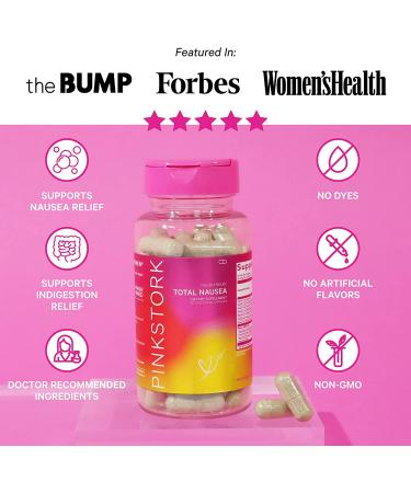 Pink Stork Total Nausea Relief Supplement with Vitamin B12 and Ginger - 60 Capsules | Pregnancy Morning Sickness and Motion Sickness Relief | Women-Owned - Buy Online on SooperMarket.com
