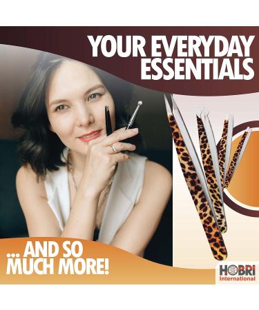 Professional Stainless Steel Eyebrow Tweezers Set - 4 Pieces with Travel Case | Leopard Style - Beauty and Personal Care Tool - Buy Online on SooperMarket.com
