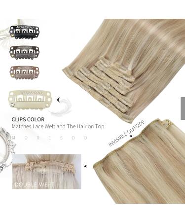 Moresoo 20 Inch Blonde Clip in Hair Extensions - Ash Blonde with Platinum Blonde Highlights - 100% Real Human Hair - 7 Pieces/120g #P18/613 - Buy Online on SooperMarket.com