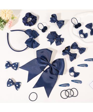 Navy Blue Girls School Hair Accessories Kit - 48Pcs Ribbon Hair Barrettes, Headband, Ponytail Holder, Elastics Bands - Perfect Birthday Gift - Buy Online on SooperMarket.com