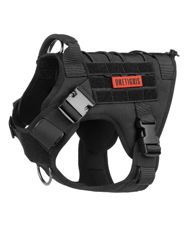 Tactical Dog Harness Vest Military Dog Harness for Large Medium Dogs No-Pull Service Dog Vest with Hook & Loop Panels Adjustable Dog Vest Harness for Walking Hiking Training(Black Medium) M Black