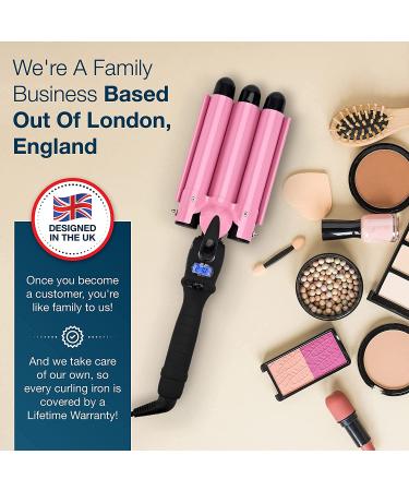 3 Barrel Curling Iron Wand - Triple Barrel Hair Waver for Soft Beach Waves - Dual Voltage, Adjustable Temperature - Pink - Buy Online on SooperMarket.com