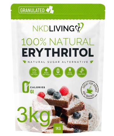 100% Natural Erythritol 3 Kg - Zero Calories Sugar Replacement (1 x 2kg Bag + 1 x 1kg Bag)