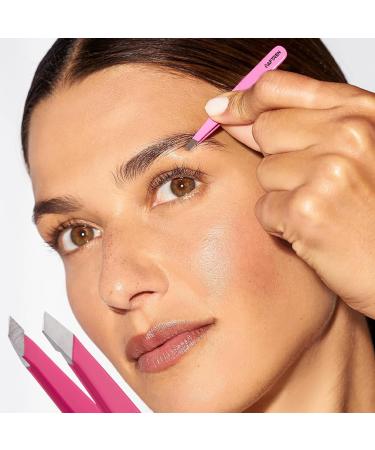 Wide Grip Slant Tweezers - German Stainless Steel - Hand-Filed Slanted Tips for Ultra-Precision - Tweezers for Eyebrows and Nose/Ear/Facial Hair - Professional Grade (Pink) - Buy Online on SooperMarket.com