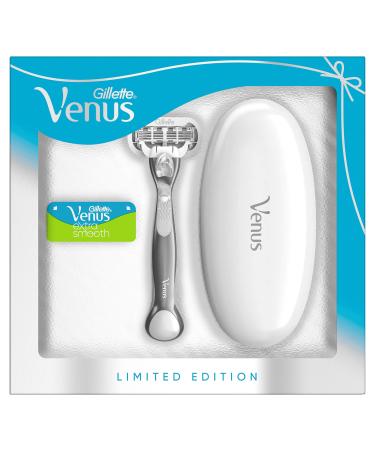 Gillette Venus Extra Smooth Women's Razor + 1 Razor Blade Refill & Travel Case Gift Set Ideas for Her/Mum Platinum