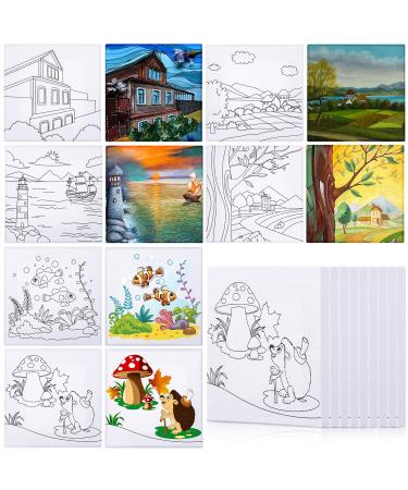 24 Pcs Pre Drawn Outline Canvas 4 x 4 Inch  Pre Drawn Stretched Canvas Painting Canvas Boards First & Last Day of School Paint Party Favor for Kid Student Artist Beginner(24 Pcs)
