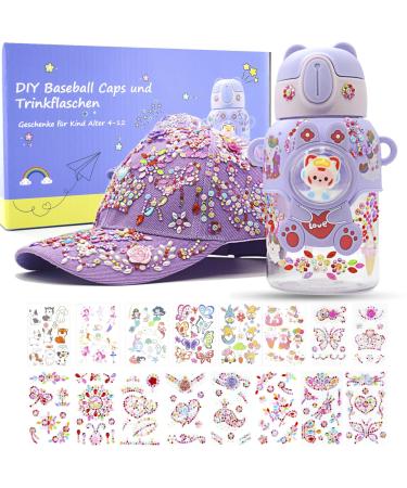 Gifts for girls DIY drinking bottles and baseball caps yourself with gemstone & unicorn sticky birthday gift christmas school start gifts girls 4 5 6 7 8 9 11 years violet