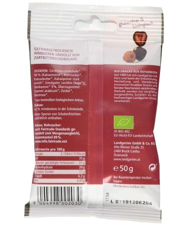 Buy Landgarten Vegan Organic Raspberry in Dark Chocolate - 50g Pack - Delicious Guilt-Free Snack - Buy Online on SooperMarket.com