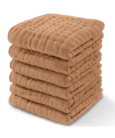 Comfy Cubs Baby towels made of Musselin cotton large washcloths 25.4 x 25.4 cm soft for sensitive skin absorbent for boys and girls indispensable gifts for newborns and CC-40-CR brown WashCloths-Pack of 6