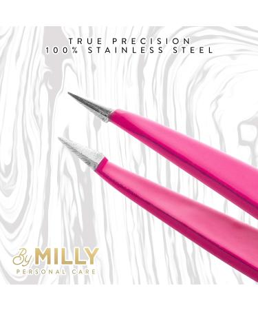 MILLY Pointed Tweezers - 100% German Steel Precision Tweezers for Ingrown Hair and Facial Hair Removal - Hand-Filed Pink Tweezers - Buy Online on SooperMarket.com