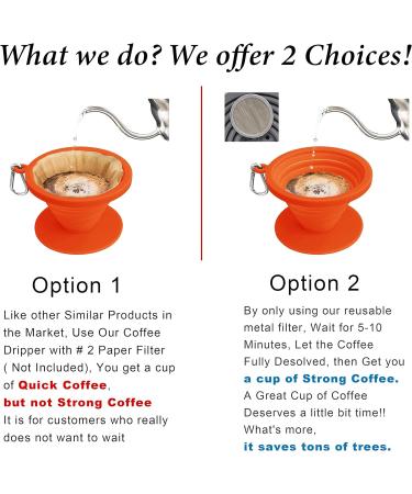 Collapsible Silicone Pour Over Coffee Dripper | Reusable Cone Filter Holder for Travel & Camping | Paperless Coffee Maker with Carabineer | Orange - Buy Online on SooperMarket.com