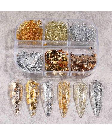 Gzmayuen Leaf Gold Nail Art Glitter Foil Flakes for Nail Decoration | 2 Boxes Golden Aluminum Foil Seedlettes - Buy Online on SooperMarket.com