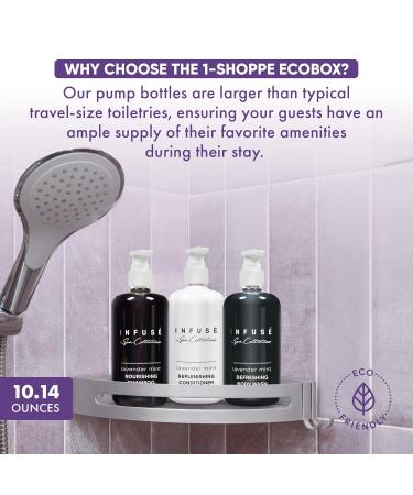 Infuse 10 Piece Ecobox All-In-Kit | Lavender Mint Soap Shampoo Conditioner Body Wash & Lotion - Bulk Hotel Toiletries | Luxury Personal Care Products - Buy Online on SooperMarket.com