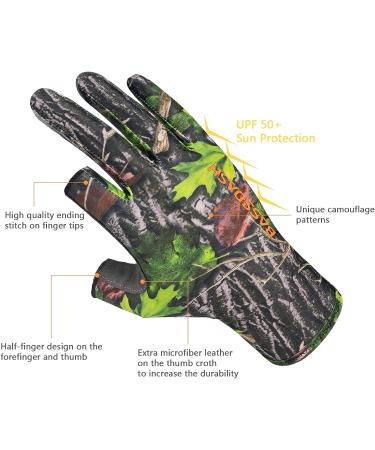BASSDASH Unisex Fingerless Camo Hunting Gloves - Green Leaf Small | UPF 50+ Lightweight for Men & Women | Ideal for Early Season Warm Weather Fishing & Photography - Buy Online on SooperMarket.com