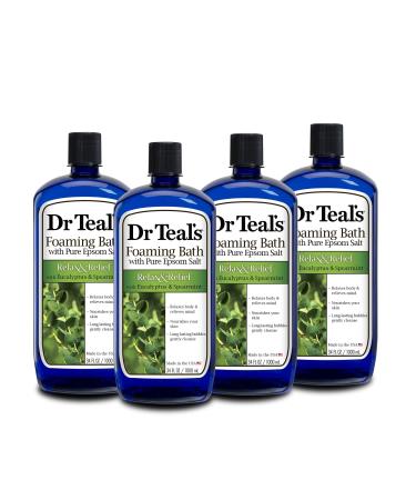 Dr Teal's Foaming Bath with Pure Epsom Salt, Relax & Relief with Eucalyptus & Spearmint, 34 fl oz (Pack of 4)