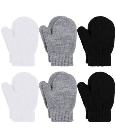 URATOT 6 Toddler Knitted Mittens Magic Stretch Gloves Winter Warm Knitted Soft Baby Mittens 5-8 Years Black light Grey white