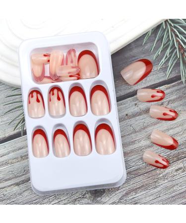 Shop Halloween Press on Nails - Medium Length Horror Bloody Fake Nails | Red French Tips Coffin Full Cover with Glue | 24Pcs for Halloween Party - Buy Online on SooperMarket.com