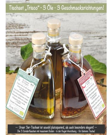 Direct & Friendly Gift Set: 3 Decorative Organic Olive Oil Bottles - Naturally Cloudy Chili & Oregano (3x200ml) - Perfect International Gift - Buy Online on SooperMarket.com