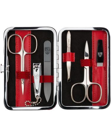 Three swords - germany 6 pcs.Manicureset 'Genova' |Nail care set in red synthetic leather case |Contents: nail scissors skin scissors nail clippers glass nail files tweezers sapphire nail file red / synthetic leather