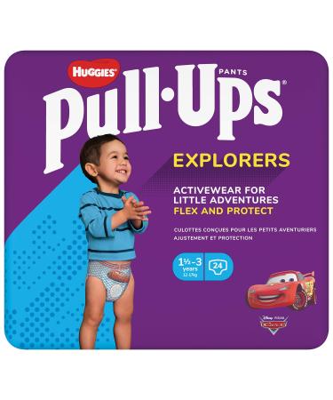 Huggies Pull-Ups Explorers Pull-Ups for Boys - 1.5-3 Years Size 4-5+ Nappies (24 Pants) - Flex and Protect - Nappy Pants with Fun Designs 24 Count (Pack of 1)