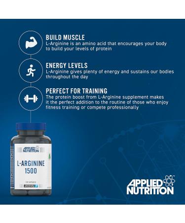 Applied Nutrition L-Arginine Capsules - 1500mg High Strength Nitric Oxide Booster - 60 Servings | Workout Performance Boost - Buy Online on SooperMarket.com
