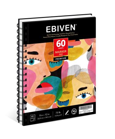 EBIVEN 9"x12" Marker Paper Sketchbook, 120 GSM/73 lb Markers Drawing Papers, 60 Sheets Hardcover Spiral Bound Sketch Book for Drawing, Sketching, Coloring, Lettering