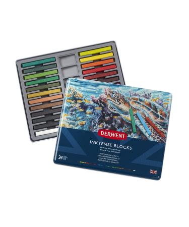 Derwent Inktense Blocks 24 Tin, Set of 24, 8mm Block, Soft Texture, Watersoluble, Ideal for Watercolor, Drawing, Coloring, Crafts and Painting on Paper and Fabric, Professional Quality (2300443) 24 Count (Pack of 1)
