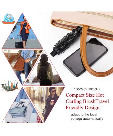 LOVANI Mini Travel Hair Curling Iron Brush - Dual Voltage 3-in-1 Ceramic Ionic Curler for Short Hair with Anti-Scald Protection & Travel Bag - Buy Online on SooperMarket.com