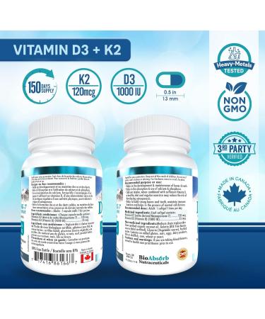 Vitamin D3 1000 IU + Vitamin K2 MK-7 (120 mcg). 150-Day Supply Of Vitamin D3 K2. Organic Coconut Oil Base For Optimal Absorption of K2 D3 Vitamin Supplement (150 Softgels of Vitamin D K2) - Buy Online on SooperMarket.com