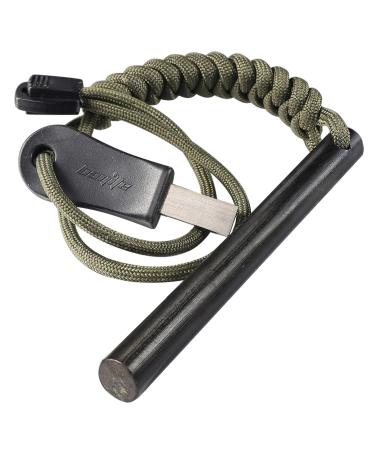 bayite 4 Inch Survival Ferrocerium Drilled Flint Fire Starter, Ferro Rod Kit with Paracord Landyard Handle and Striker, 4"(Long) x 3/8"(Diameter)