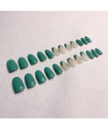 Sunjasmine 24 Pc Almond Fake Nails with Nail Glue - Green Designs | Acrylic Press on Nails for Women & Girls - Buy Online on SooperMarket.com