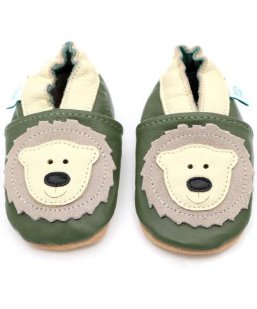 Dotty Fish Soft Leather Baby Shoes for Boys | Animal Designs | Non Slip Toddler Shoes | 0-6 months to 4-5 Years | Green & Cream Bear Design - Buy Online on SooperMarket.com