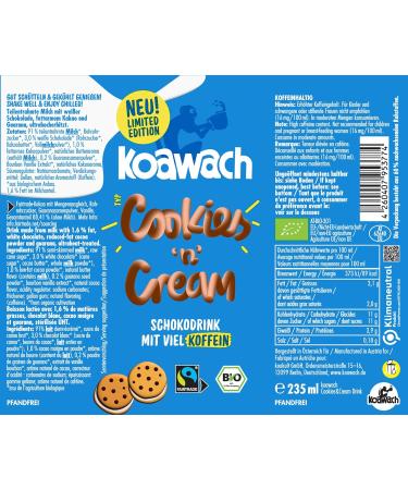 Koawach Organic Fairtrade Chocolate Drink - 12 Pack (235ml) | Flavors: Cookies & Cream Guarana Energy - International Shipping - Buy Online on SooperMarket.com