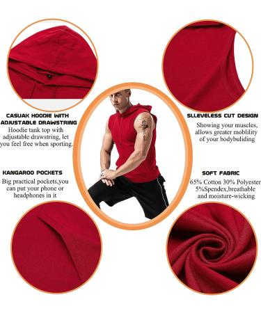 Babioboa Men's Cherry Red Workout Hooded Tank Top - X-Large - Buy Online on SooperMarket.com