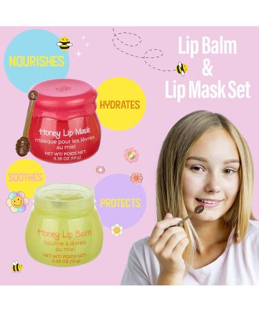 Expressions Honey Lip Balm & Lip Mask Set - 2pc Non-Toxic Lip Care Gift for Girls | Real Honey Jar with Dipper | Moisturizing Lip Gloss - Buy Online on SooperMarket.com