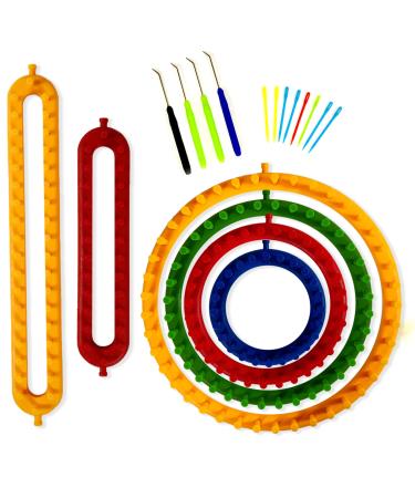 Olikraft Knitting Loom Tool Kit   Set of Circular Round and Long Rectangular Looms with Loom Picks and Plastic Darning Needle. Great for Kids or Baby Blanket and Hat Multicolored