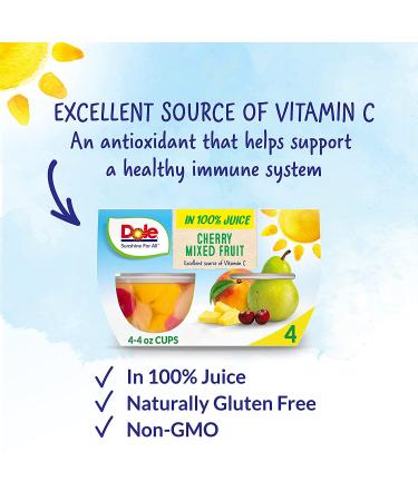 Dole Fruit Bowls Cherry & Mixed Fruit in 100% Fruit Juice, 4 oz, 4 Count Pack - Buy Online on SooperMarket.com